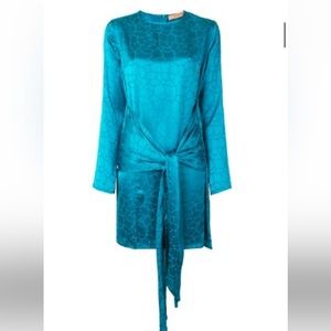 The Andamane Eugene Knotfront Mini Dress in Teal Giraffe